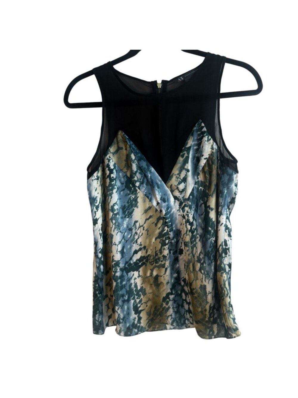 Armani Exchange Sleeveless Sheer Panel Blouse With Abstract Print Size M